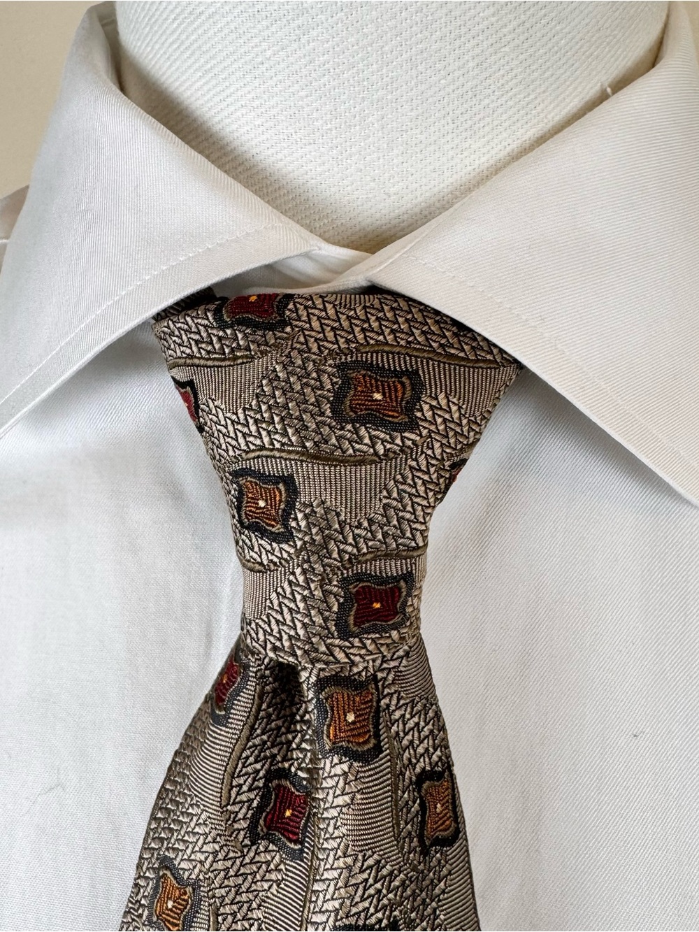 JZ Richards Men’s Necktie Taupe Heavy Silk Copper Medallions Tie made in USA